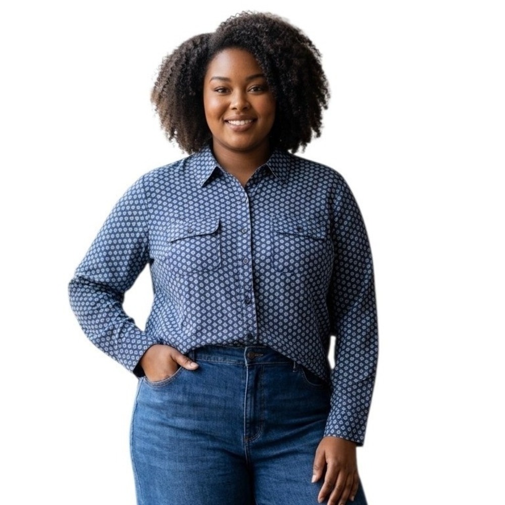 Talbots Woman Long Sleeve Button Down Womens Plus size 2X Cotton Pocket Shirt